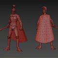 Spartan Warrior Figurine Front And Back View With Red Cape Golden Helmet And Spear