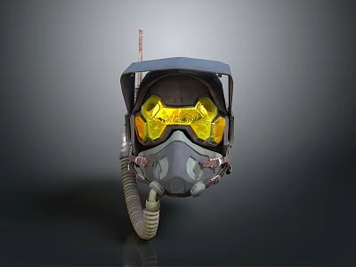Futuristic Tactical Helmet With Yellow Goggles Gray Frame And Breathing Tube 3d model