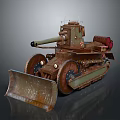 Vintage Rusted Military Tank With Front Shovel Cannon And Tracks
