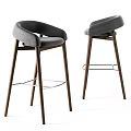 Modern Gray Bar Stools With Wooden Legs And Metal Footrest Design