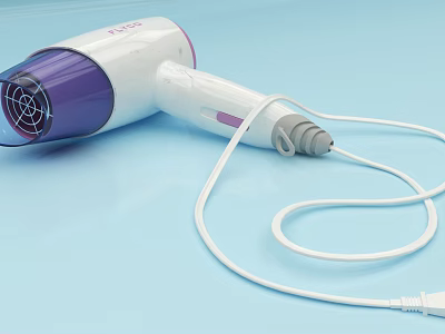 Stylish White And Purple Hair Dryer For Daily Use With Power Cord 3d model