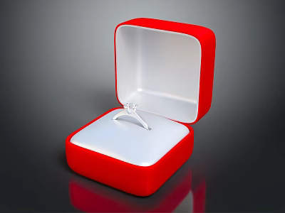 Sparkling Diamond Ring Displayed In Open Red Jewelry Box With White Interior 3d model