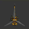 Yellow Mechanical Helicopter With Four Legs And Blue Propeller Robot Design