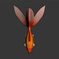 Vibrant Orange Goldfish With Large Flowing Tail Swimming On Black Background