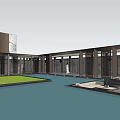 Garden Landscape Design With Marble Pathway Wooden Ceiling And Circular Stone Feature