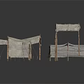 Multiple Simple Fabric Tents with Wooden Support Frames and Canvas Covers