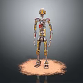Mechanical Robot Character With Skeletal Structure And Metallic Components On Sandy Base