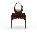Wooden Brown Dressing Table With Oval Mirror Carved Legs And Drawers