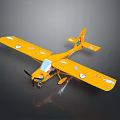 Space Themed Yellow Toy Airplane with Cloud Patterns on Wings and Cartoon Character