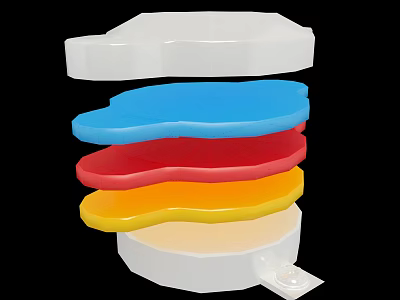 Automotive Stacked Plastic Parts With Colored Layers White Blue Red Yellow 3d model