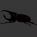 Striking Red Beetle With Large Curved Horns On Dark Background 3d model