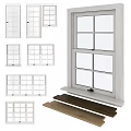 Multiple Window Design Options With Different Panel Styles And Wooden Sills 3d model