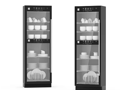 Black Kitchen Sterilizer Cabinets With Dishes And Bowls For Home Use 3d model