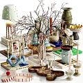 Stylish Decorative Ornament Set With Branches Vases Books Sculptures And Lamp Tabletop