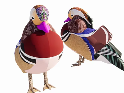 Vibrant Mandarin Ducks With Colorful Feathers Intricate Head Patterns And Pink Beaks 3d model