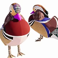 Vibrant Mandarin Ducks With Colorful Feathers Intricate Head Patterns And Pink Beaks