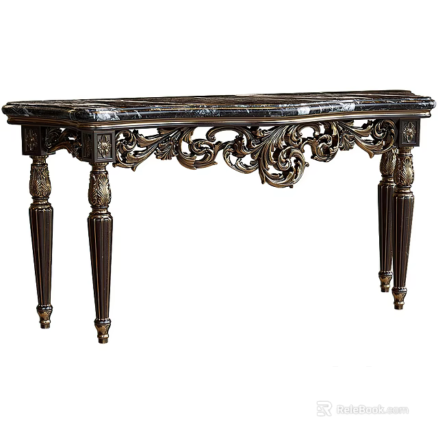 Ornate Classic Console Table Design With Carved Details And Decorative Marble Top 3d model 