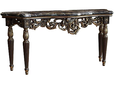 Ornate Classic Console Table Design With Carved Details And Decorative Marble Top 3d model