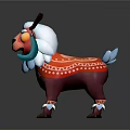 Colorful Cartoon Goat Character With Red Body White Hair And Blue Decorations