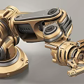 Smart Machine Golden Robotic Arm With Multiple Metal Joints And Mechanical Structure 3d model