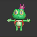 Green Frog Doll With Golden Crown Yellow Eyes Yellow Spots Red Cape And Open Arms