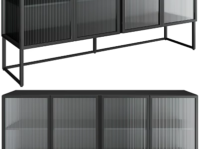 Sleek Modern Black Sideboard With Glass Panel Doors And Metal Frame Storage Design 3d model