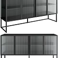 Sleek Modern Black Sideboard With Glass Panel Doors And Metal Frame Storage Design