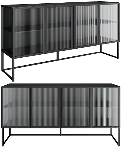 Sleek Modern Black Sideboard With Glass Panel Doors And Metal Frame Storage Design 3d model
