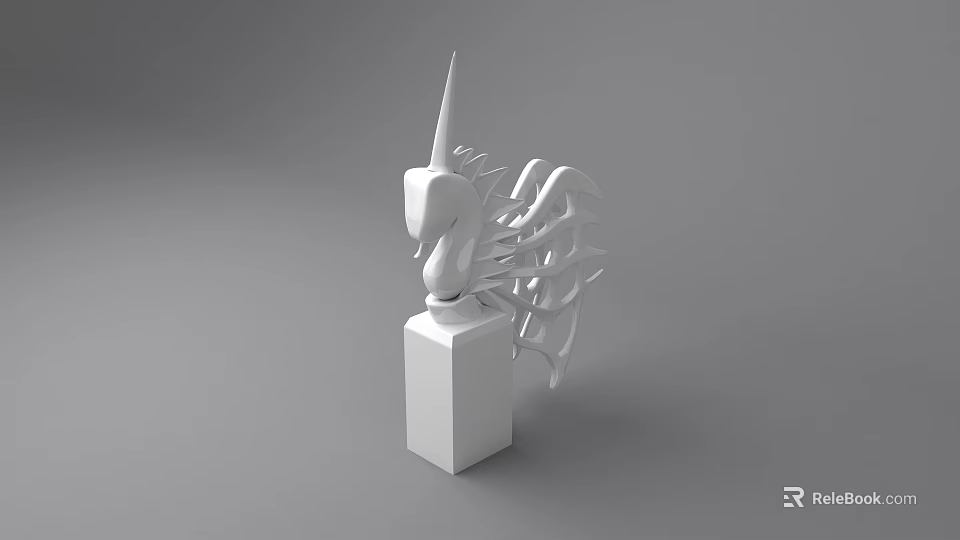 Abstract White Sculpture Carving With Spiked Top And Skeletal Design On Pedestal 3d model 