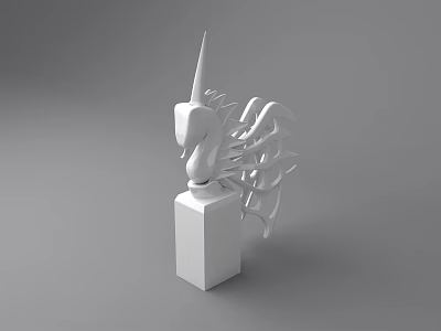 Abstract White Sculpture Carving With Spiked Top And Skeletal Design On Pedestal 3d model