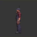3D Construction Worker Character Model With Red Plaid Shirt Overalls And Saw Tool