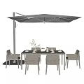 Outdoor Rattan Dining Set With Square Table Umbrella And Decorative Tableware 3d model