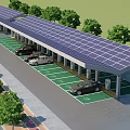 Solar Powered Parking Lot With Charging Stations For Electric Vehicles And Trees