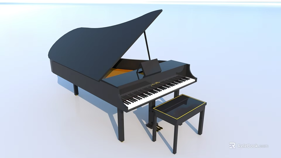 Stylish Black Grand Piano With Matching Stool For Musical Instrument Setup 3d model 