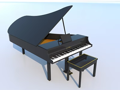 Stylish Black Grand Piano With Matching Stool For Musical Instrument Setup 3d model