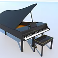 Stylish Black Grand Piano With Matching Stool For Musical Instrument Setup