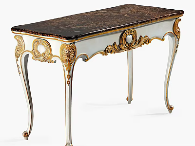 Classic Writing Desk With Gold Carved Accents And Black Marbled Top 3d model