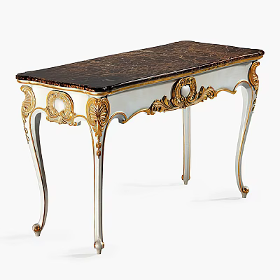 Classic Writing Desk With Gold Carved Accents And Black Marbled Top 3d model