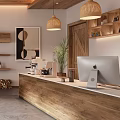 The hotel front desk sofa tea table combination in the lobby of the hotel is the reception hall of the silent background wall. 3d model