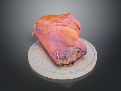 Fresh Animal Meat With Skin On Wooden Cutting Board Showing Red And Orange Color 3d model