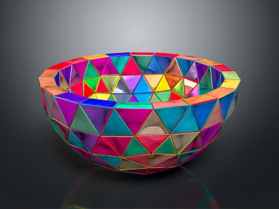 Colorful Geometric Dinnerware Set With Triangular Pattern Bowl And Vibrant Modern Design 3d model