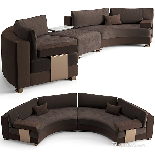 Curved Dark Brown Sectional Sofa with Modern Design Comfortable Cushions and Sturdy Legs 3d model 