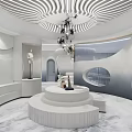 Modern Luxury Boutique Interior With Circular Display Platform Mannequin And Chandelier