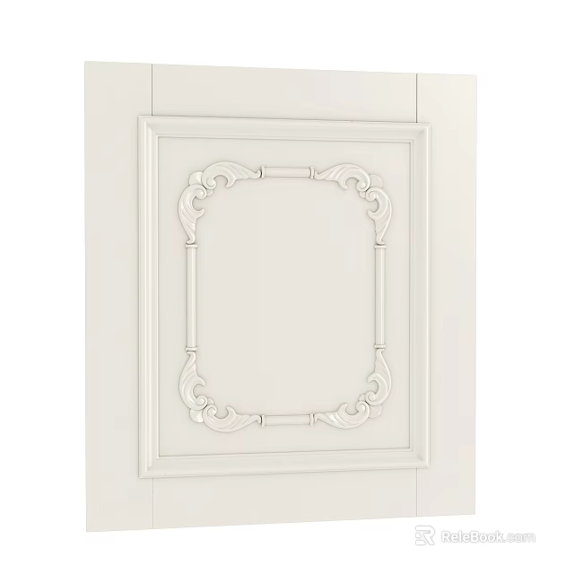 Elegant White Kitchen Cabinet Door With Intricate Carved Frame Design 3d model