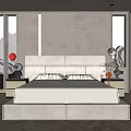 Modern Double Bed with Tufted Headboard Plush Pillows and Decorative Nightstands in Bedroom