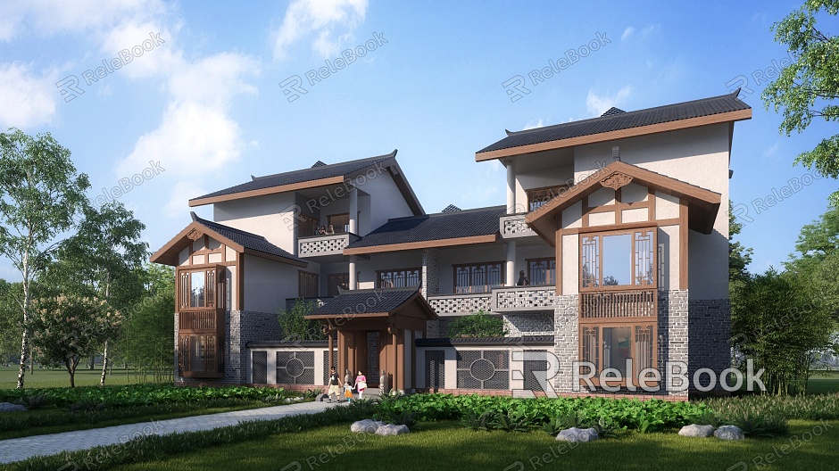 Chinese-style single-family villa flat courtyard tradition model