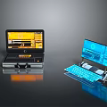 Portable Laptop Computers With Yellow Screen Interface And Blue Backlit Keyboard Case 3d model
