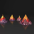Colorful Volcanic Landscape With Flaming Peaks And Red Orange Purple Reflections