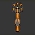 Futuristic Sci Fi Weapon With Orange Gray Body And Blue Glowing Accents