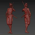 Ninja Characters With Purple Black Outfit Mesh Armor And Hair Ornament Standing Front Back View